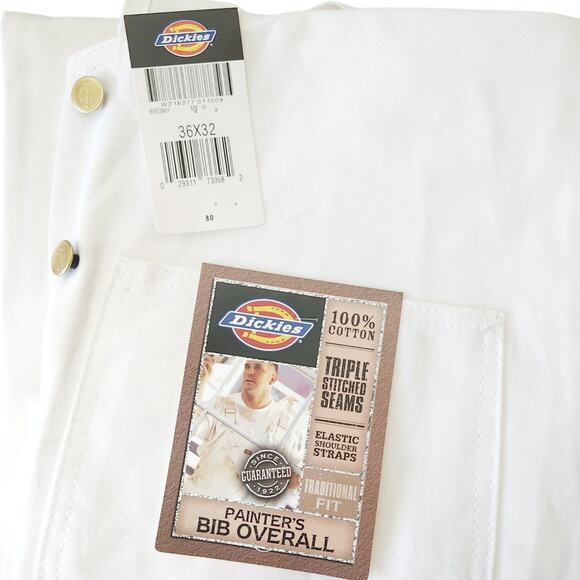 DICKIES Traditional Fit white classic denim Painters Bib Overalls Sz 36 x 32 NEW - Picture 4 of 6